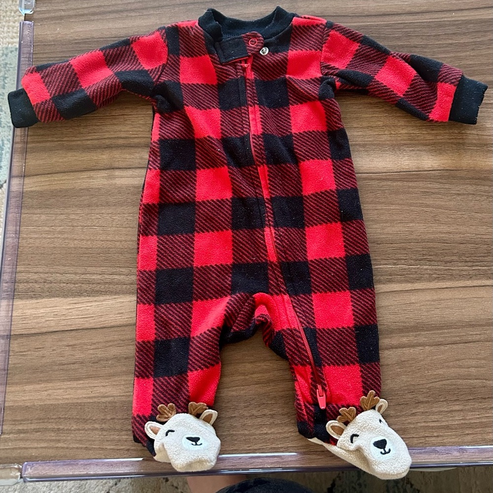3 FOR $15 Newborn Carter's Buffalo Check Deer Fleece Zip-Up